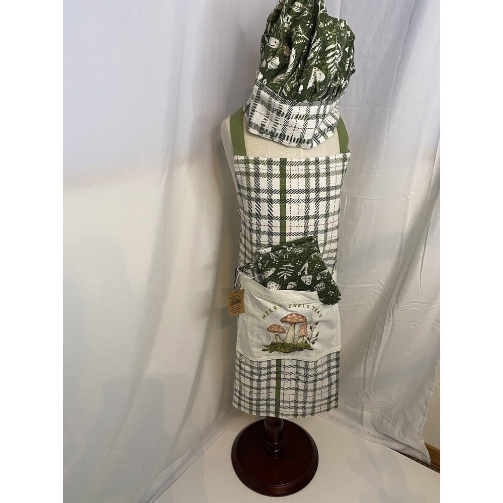 Creative Co-Op Child’s Apron, Mitt & Set Merry Mushrooms One Size